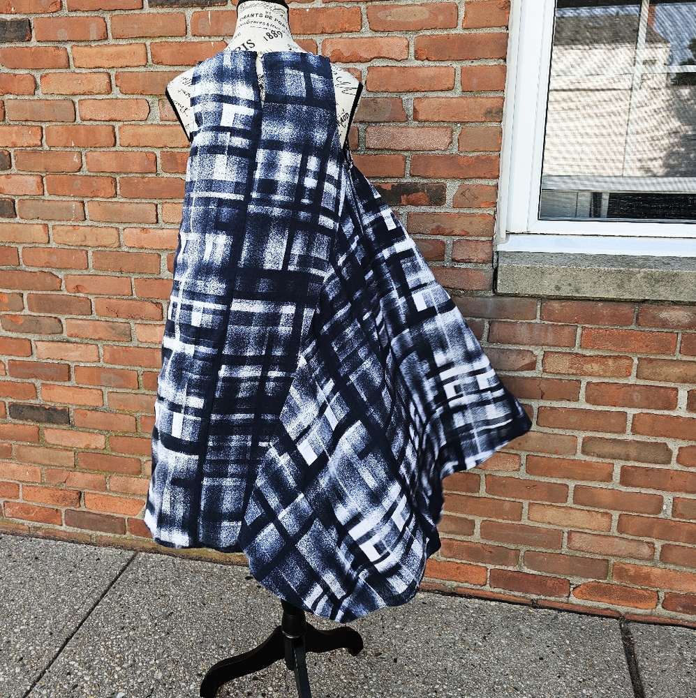 Alfani Navy Blue White Geometric Print Asymmetrical Midi Dress Women’s Size 4